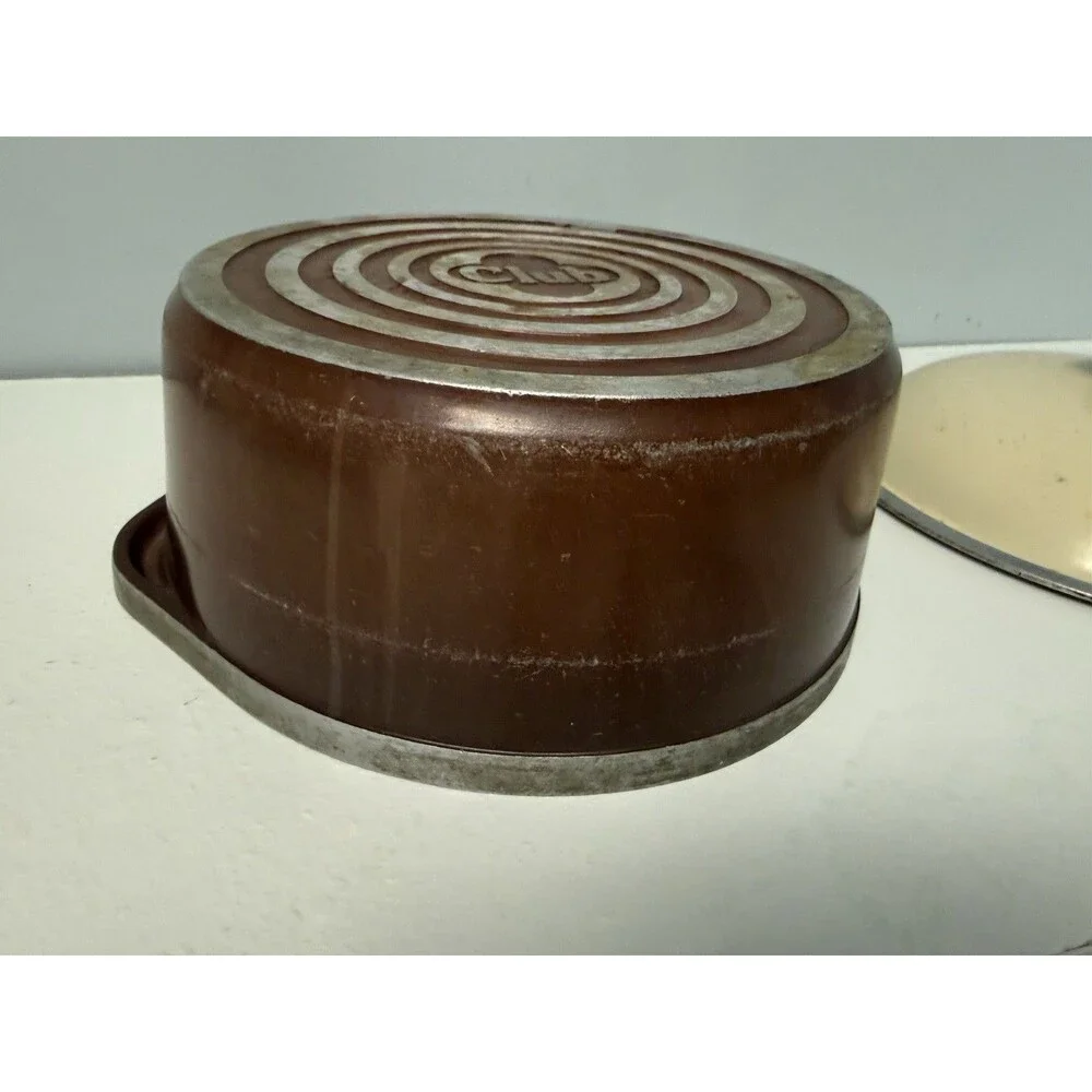 Vintage Club Aluminum Dutch Oven Stock Pot Brown Ivory Lid Self Basting ~10
